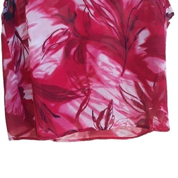 Vtg Emma James Top Sleeveless Sheer Scoop Neck Abstract Floral Pink Red Sz 10 - Picture 5 of 8